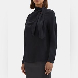 Theory Twisted Scarf Blouse in Silk Georgette, size S, NWT